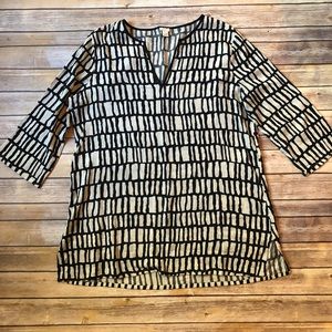 J. Crew Black and Cream Grid Pattern Tunic